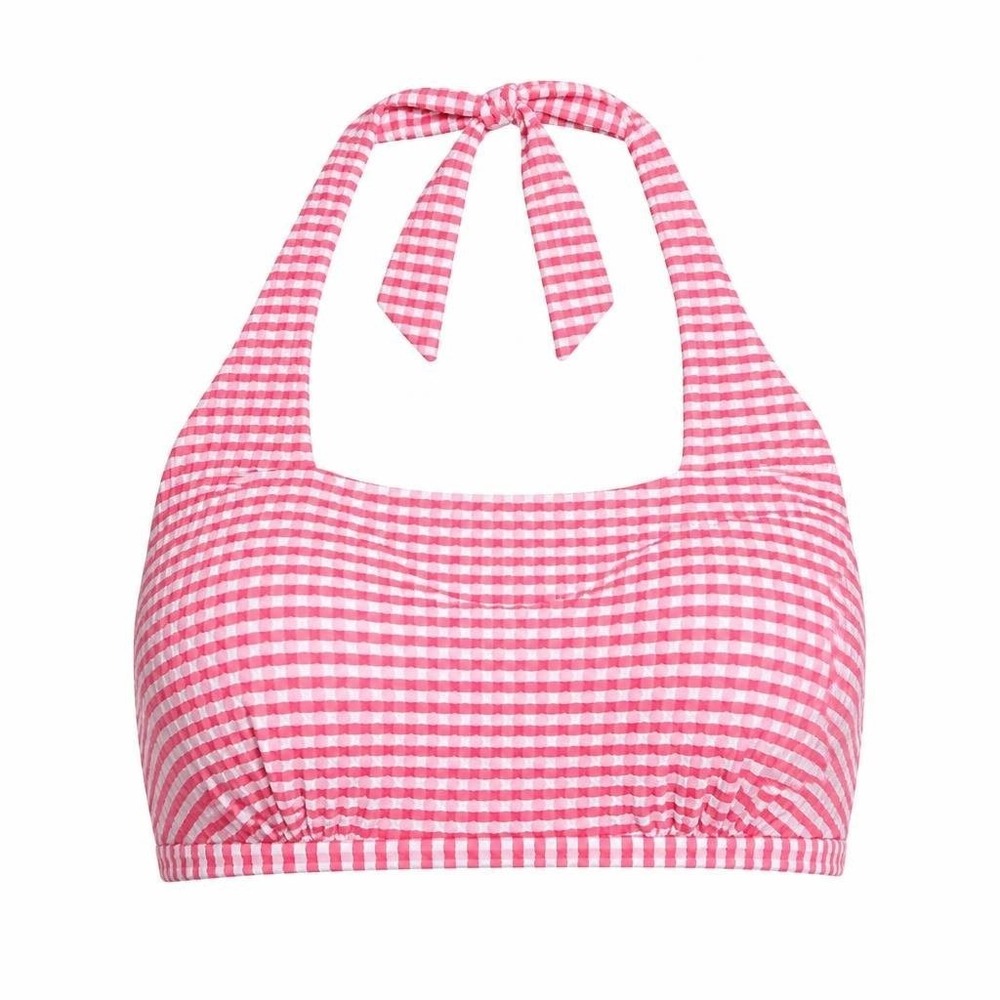 Lands End Halter Bikini Sz 2X Red Preppy Padded Lined Pin Up Gingham Heritage